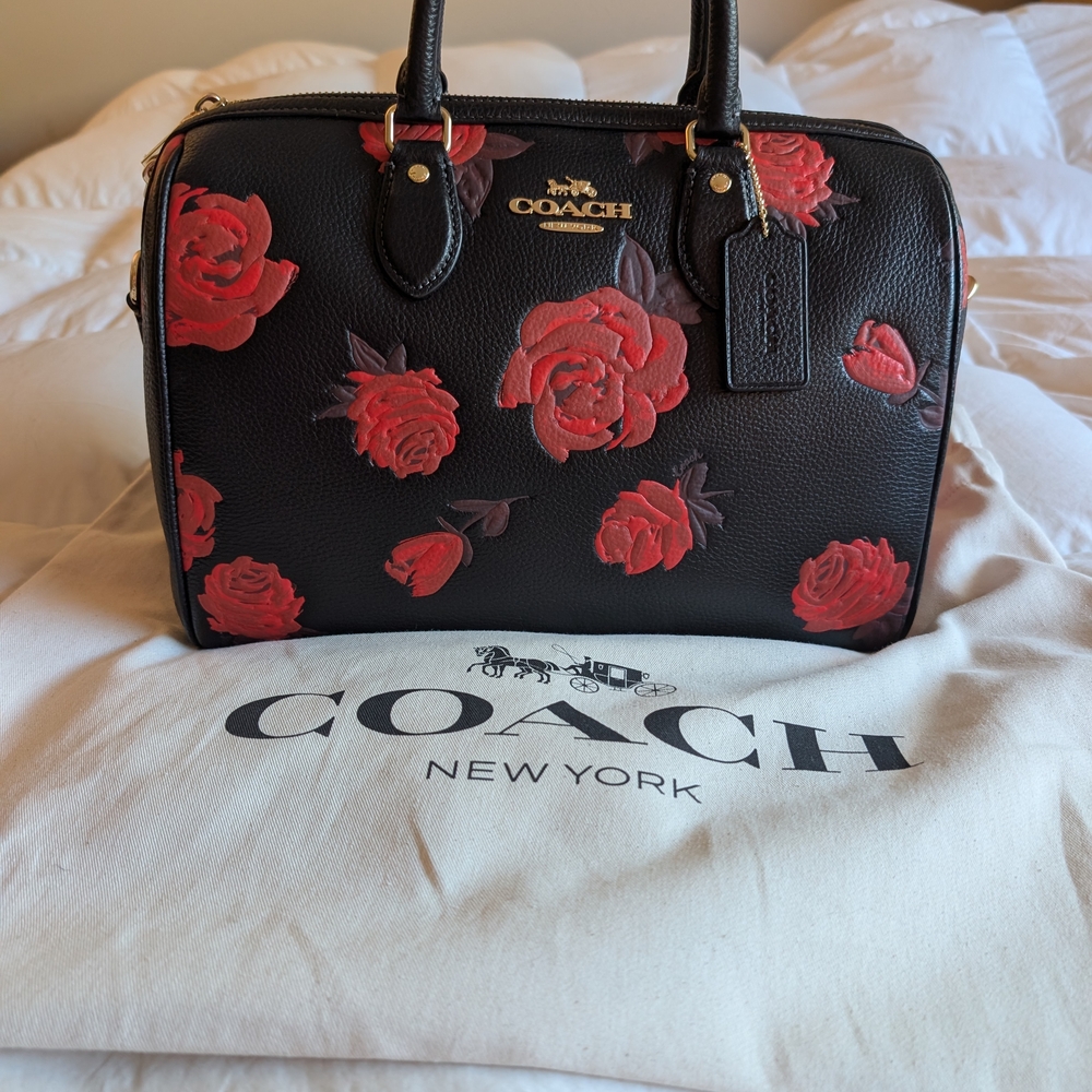 Coach Black and Red Rose Satchel